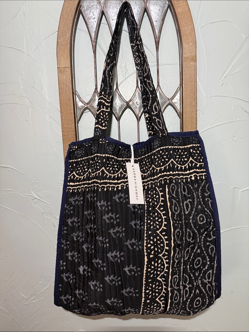 Karma Highway Black & Cream Patterned Quilted Tote